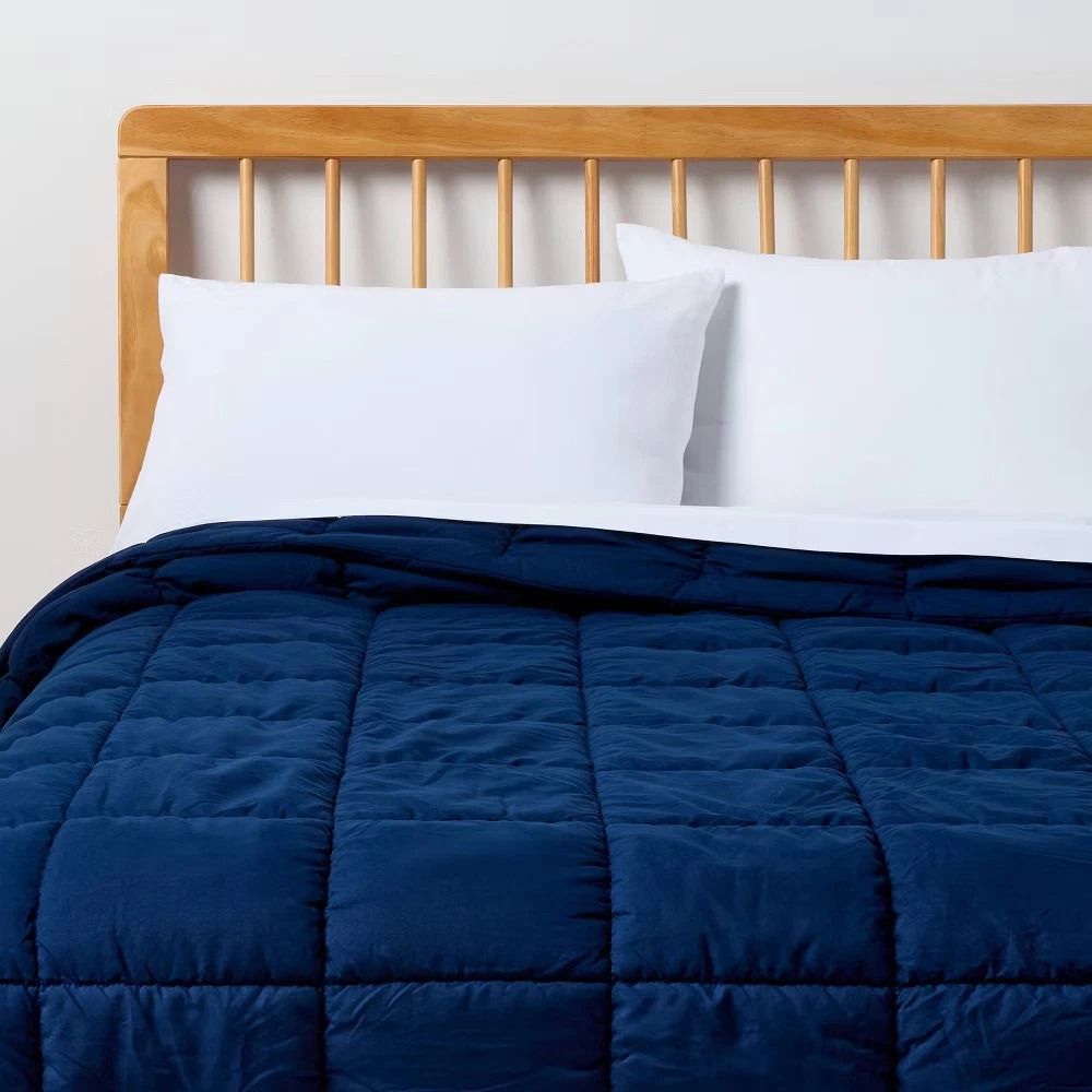 Room Essentials King Puffer Box Stitch Comforter Navy Blue Lightweight And Recycled Polyester Fill 2