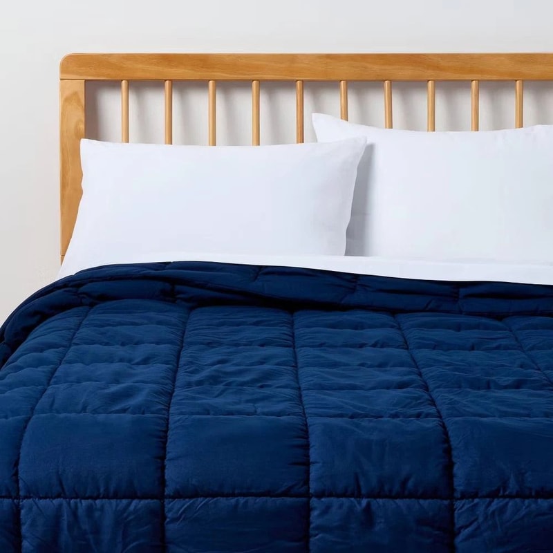 Room Essentials King Puffer Box Stitch Comforter Navy Blue Lightweight And Recycled Polyester Fill 2