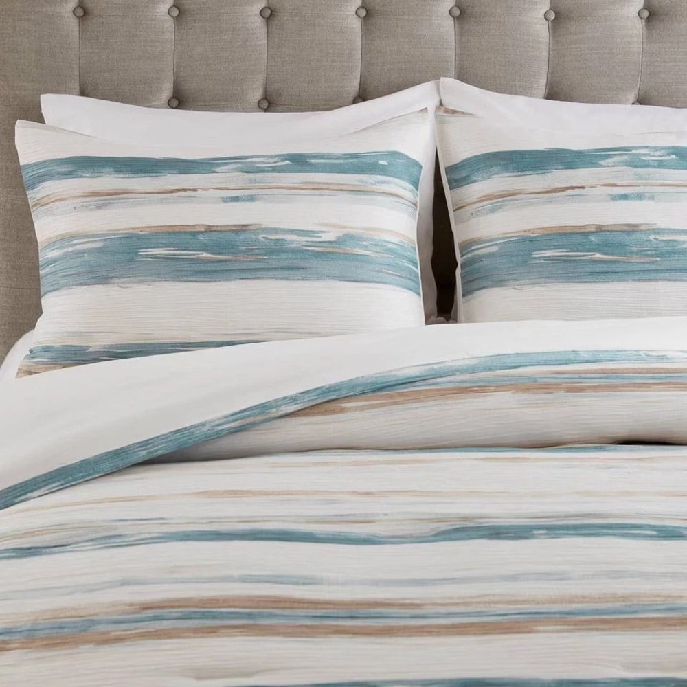 Blue Queen Watercolor Striped Bedding Set Comforter Shams And Decorative Pillows For Stylish Bedroo 1