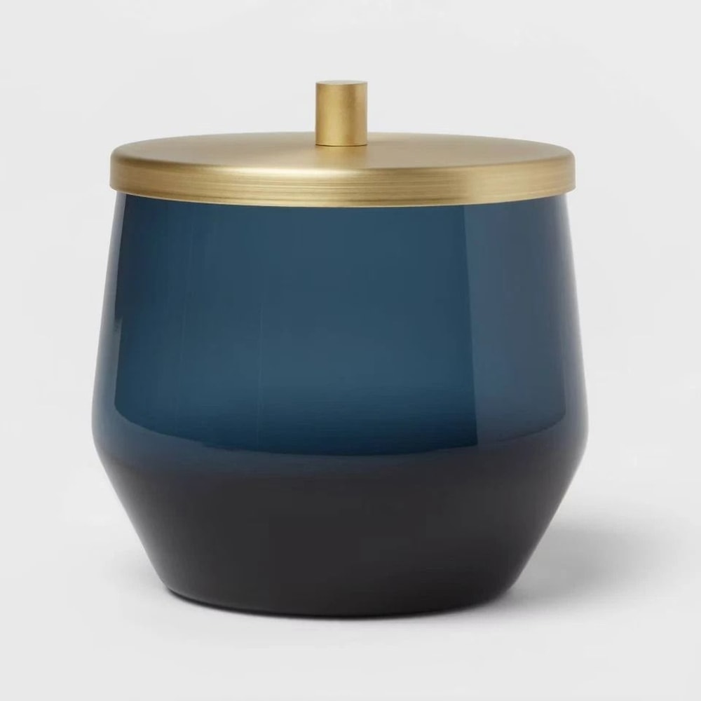 Blue Bath Coordinates Set Glass Frosted Finish Gold Accents Toothbrush Holder Soap Dispenser 3