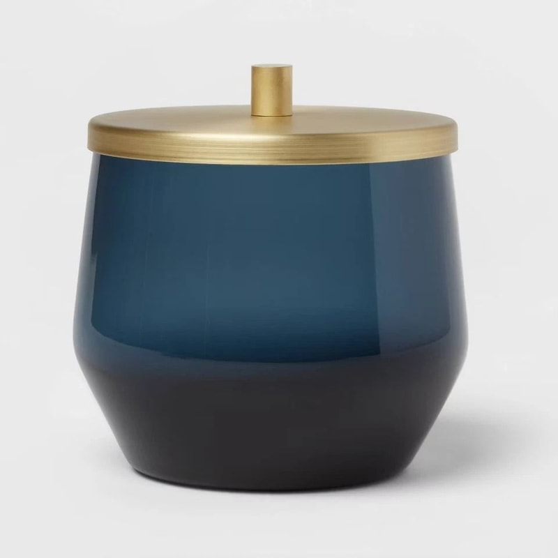 Blue Bath Coordinates Set Glass Frosted Finish Gold Accents Toothbrush Holder Soap Dispenser 3