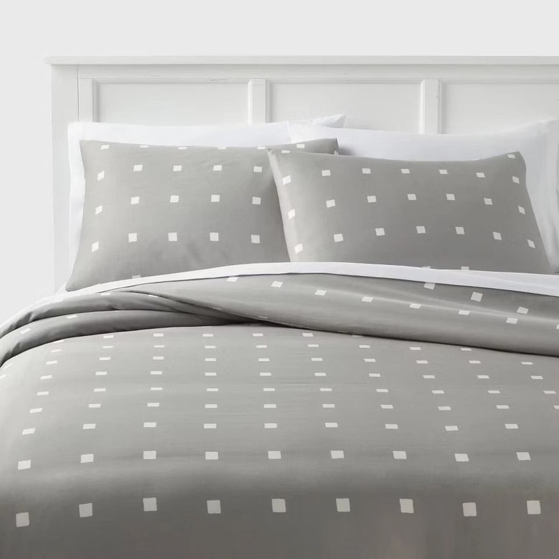 Light Gray King Cotton Blend Sateen Duvet Cover And Sham Set White Dot Design Cozy EasyCare Bedding 0