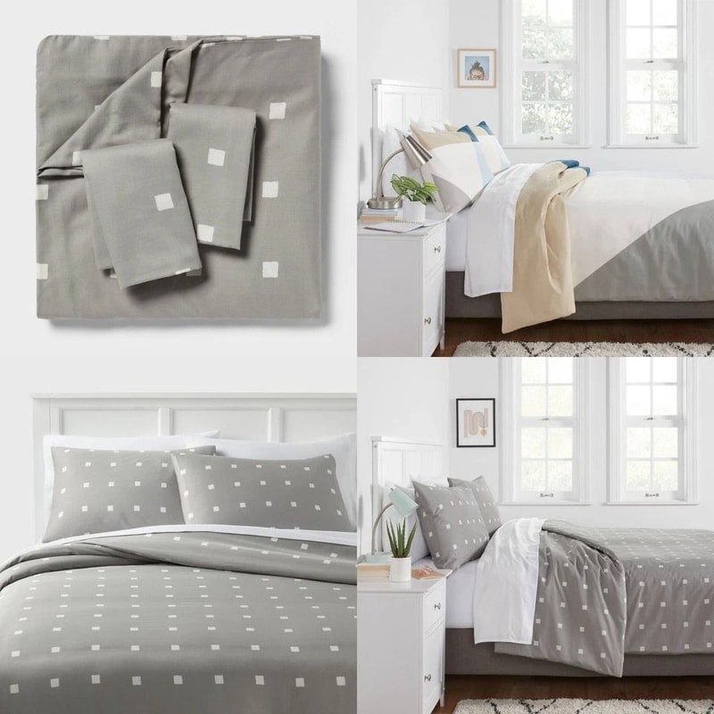 Light Gray King Cotton Blend Sateen Duvet Cover And Sham Set White Dot Design Cozy EasyCare Bedding 3