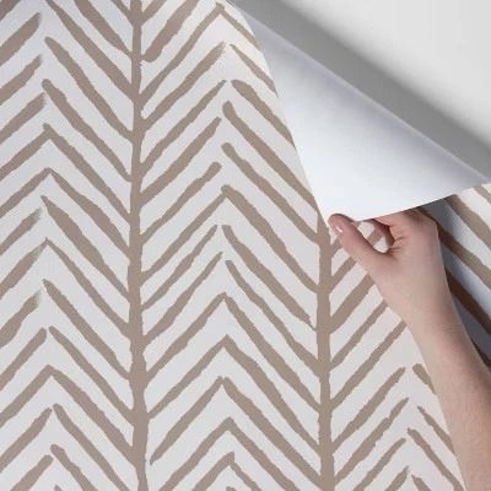 Peel And Stick Wallpaper Threshold Herringbone Stripe Neutral Tan Washable Surface 1