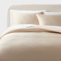 threshold lyocell satin duvet set, cooling & breathable, solid khaki, full/queen bedding