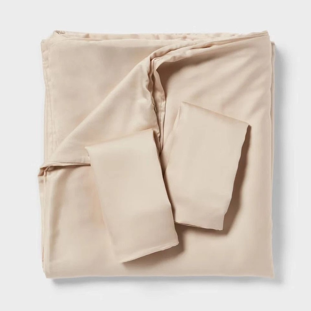 Threshold Lyocell Satin Duvet Set Cooling Breathable Solid Khaki FullQueen Bedding 3