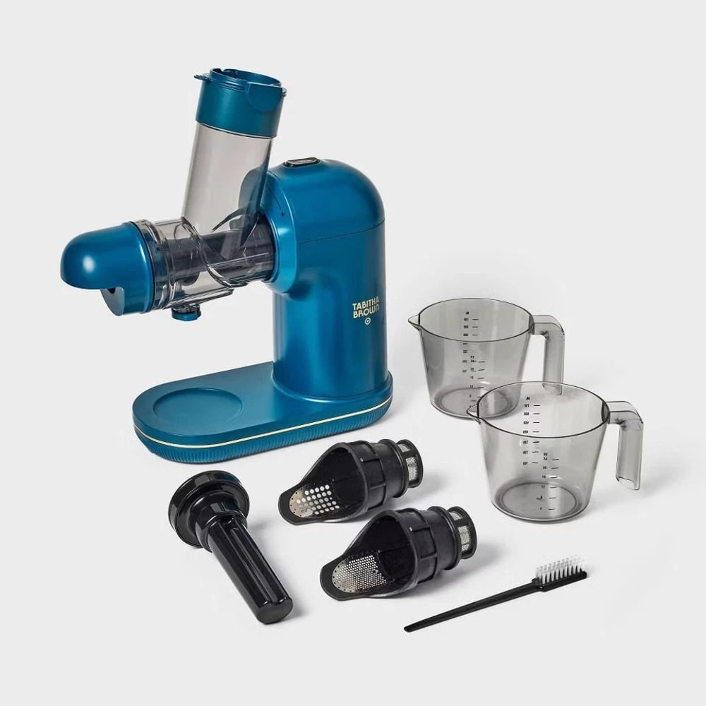 Tabitha Brown Electric Masticating Juicer Dark Teal Blue SlowChewing Juicer AntiDrip Fine Coarse S 1