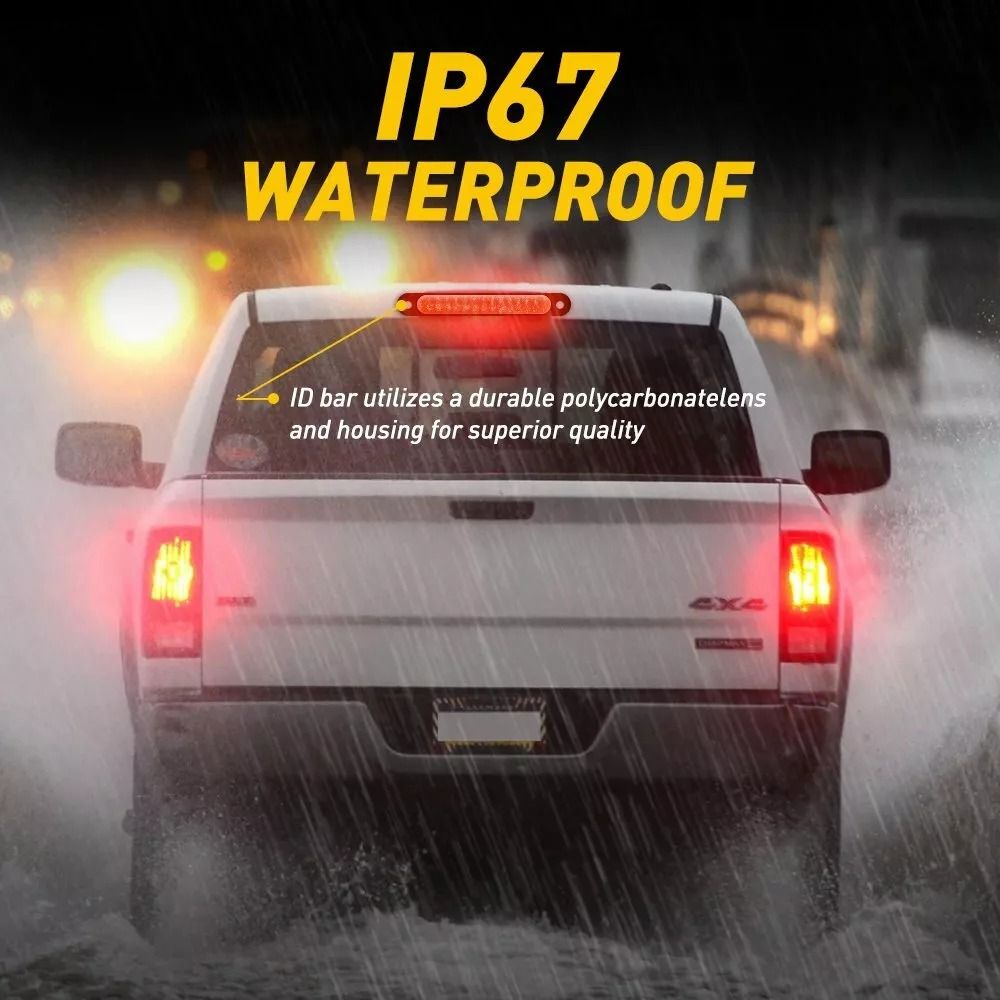 Red High Mount Third Brake Stop Tail Light Lamp Universal Fit Chrome Housing Waterproof Polycarbona