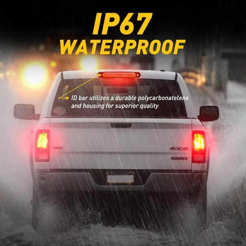 Red High Mount Third Brake Stop Tail Light Lamp Universal Fit Chrome Housing Waterproof Polycarbona