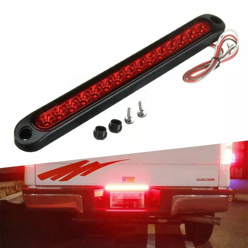Red High Mount Third Brake Stop Tail Light Lamp Universal Fit Chrome Housing Waterproof Polycarbona