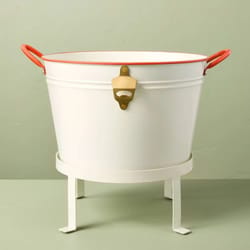 beverage tub stand, cream color steel tub with bottle opener, hearth & hand magnolia