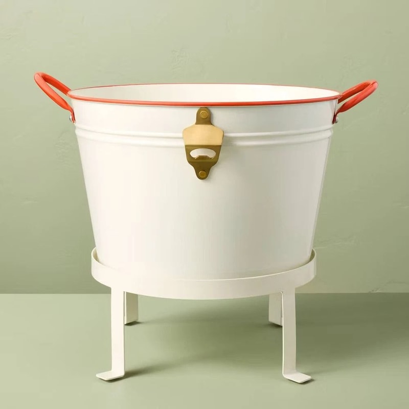 Beverage Tub Stand Cream Color Steel Tub With Bottle Opener Hearth Hand Magnolia 0