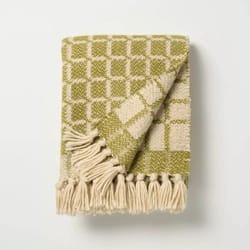 grid throw blanket green, cozy woven design by hearth & hand with magnolia,heavyweight fabric