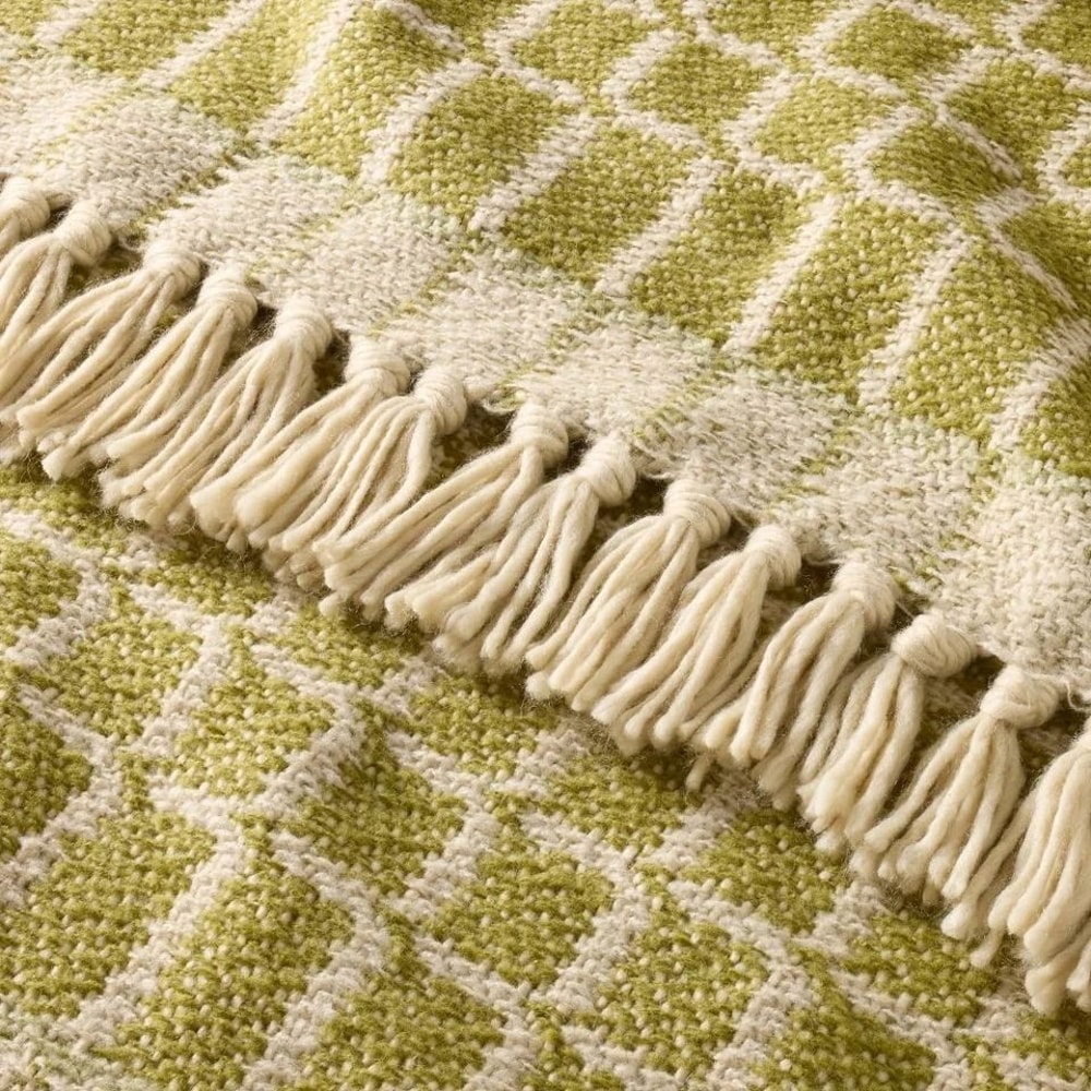 Grid Throw Blanket Green Cozy Woven Design By Hearth Hand With MagnoliaHeavyweight Fabric 1