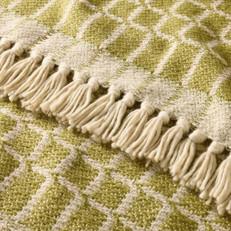 Grid Throw Blanket Green Cozy Woven Design By Hearth Hand With MagnoliaHeavyweight Fabric 1