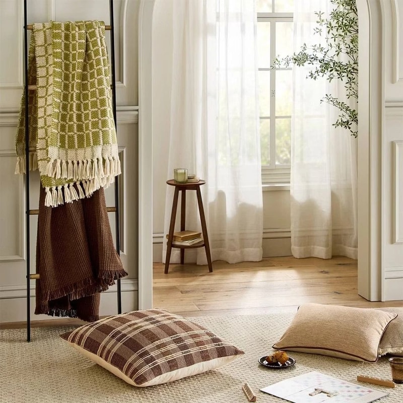 Grid Throw Blanket Green Cozy Woven Design By Hearth Hand With MagnoliaHeavyweight Fabric 2