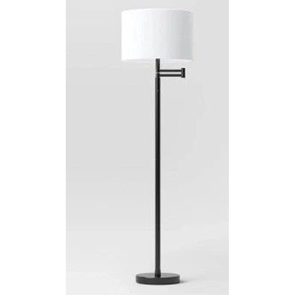 Adjustable Threshold Swing Arm Floor Lamp Black And White Chic Drum Shade Touch Activated Sensor 3