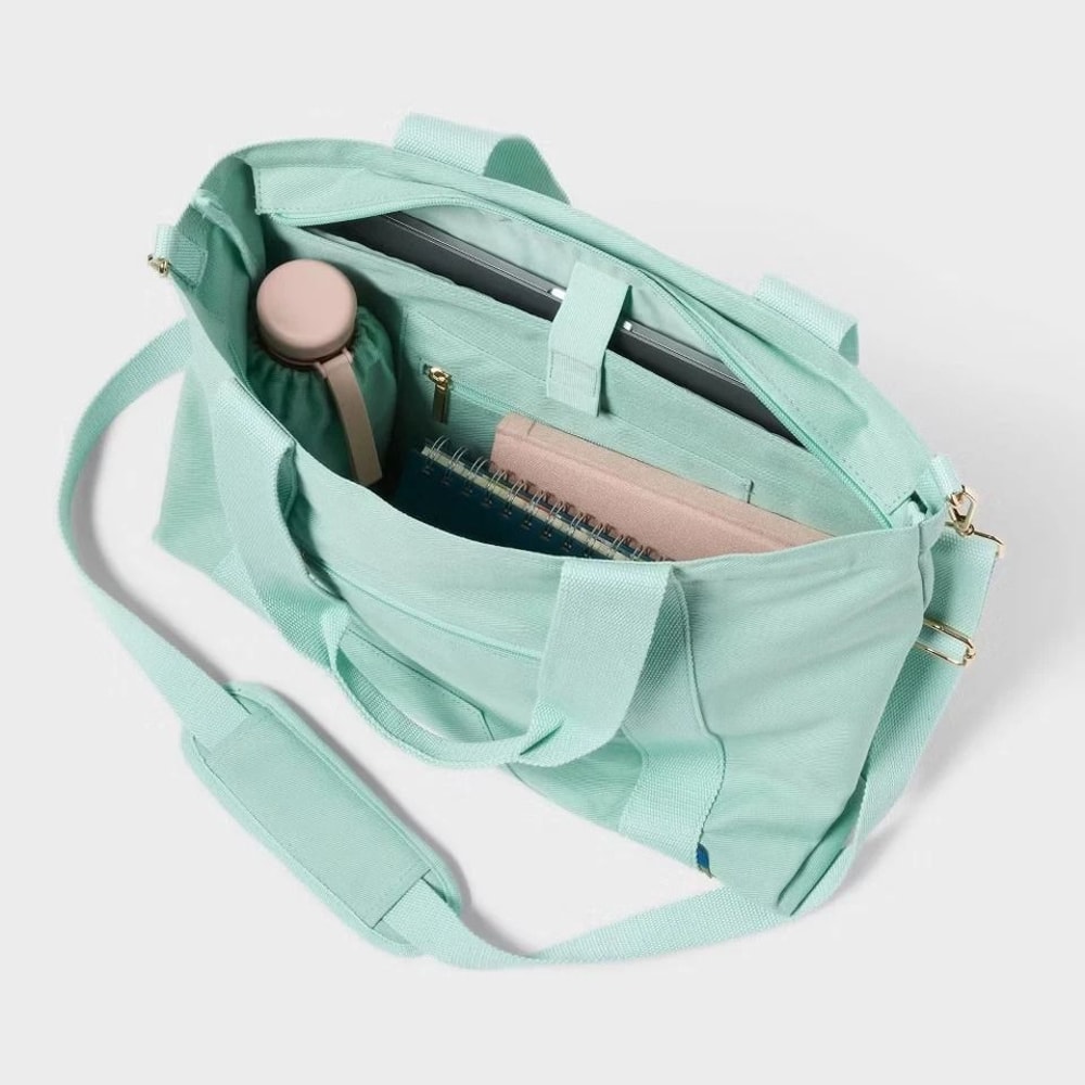 Open Story Sage Solid Canvas Tote Bag RFID Blocking Laptop Pocket WaterResistant Trolley Sleeve 2