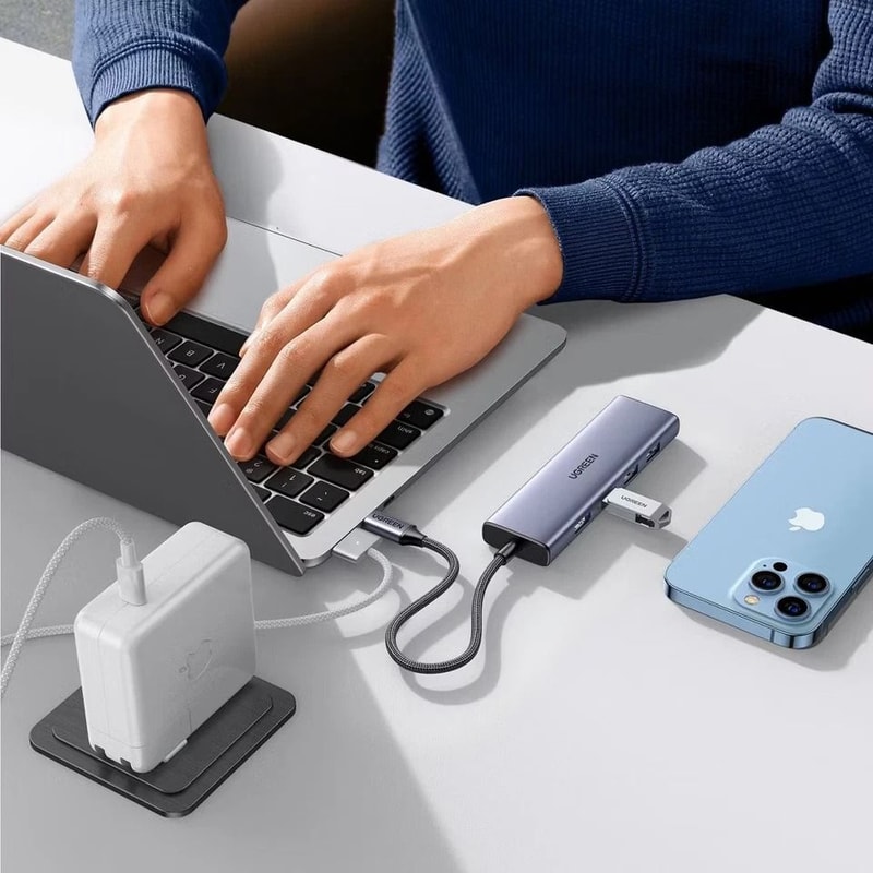 USBC Adapter With HDMI USB SDTF Card Slots Fast Data Transfer 3