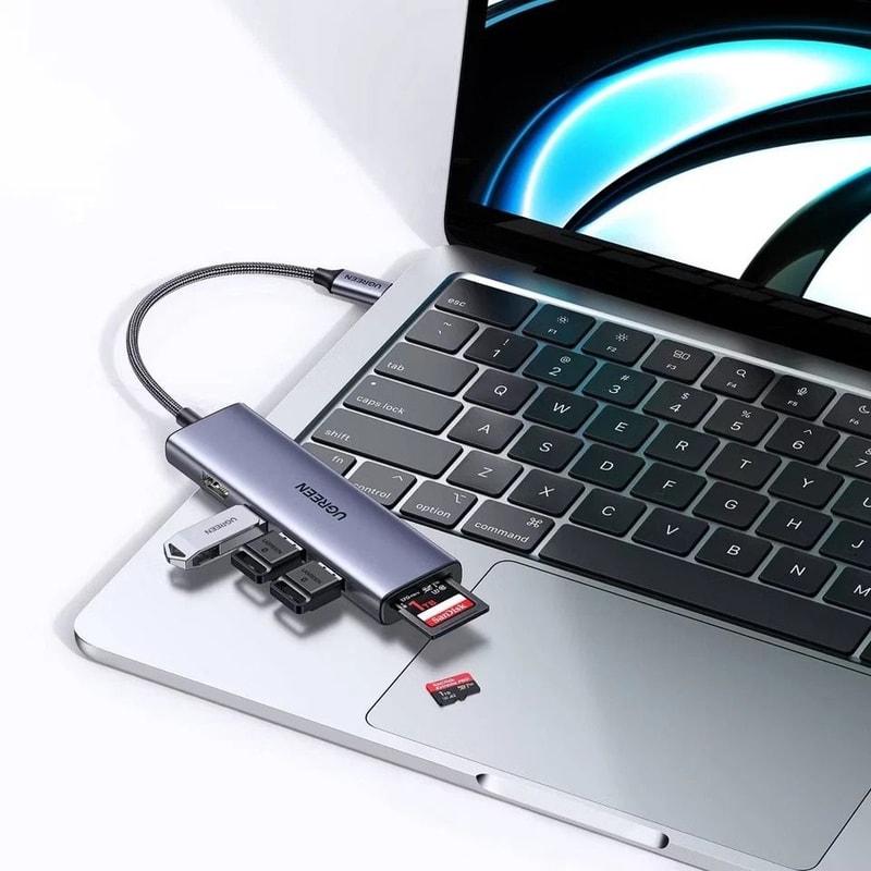 USBC Adapter With HDMI USB SDTF Card Slots Fast Data Transfer 4