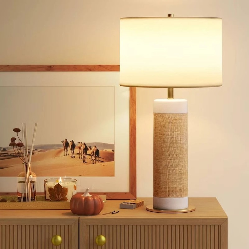 Threshold Ceramic Table Lamp With Natural Wrap White Drum Shade Modern Elegant Lighting For Home Pe 1