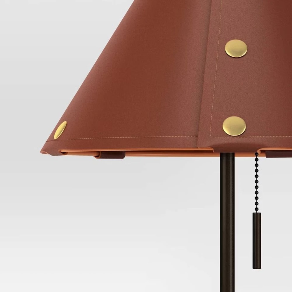 Threshold Table Lamp With Leather Shade Metal Cone Base 2
