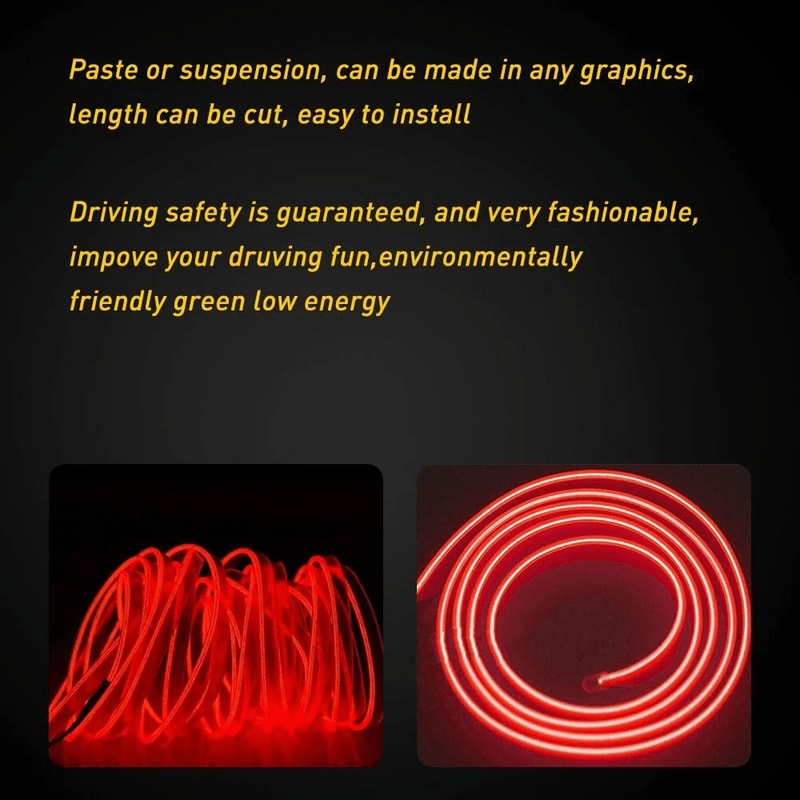 Cold Light Strip Lamp Line Red LED Car Auto Interior Decor Stylish LED Atmosphere Wire Lighting For 3