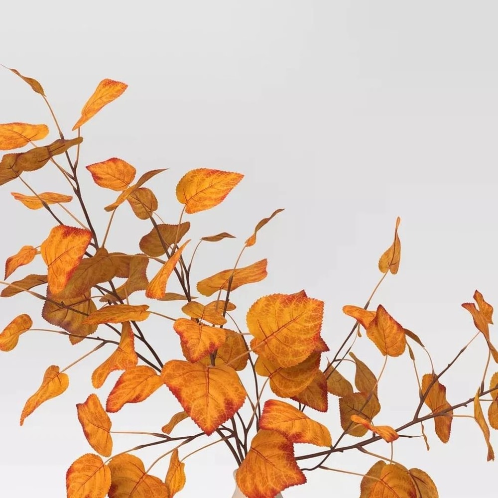 Fall Leaf Artificial Plants Arrangement Large Orange Ceramic Base Indoor Autumn Decor 1