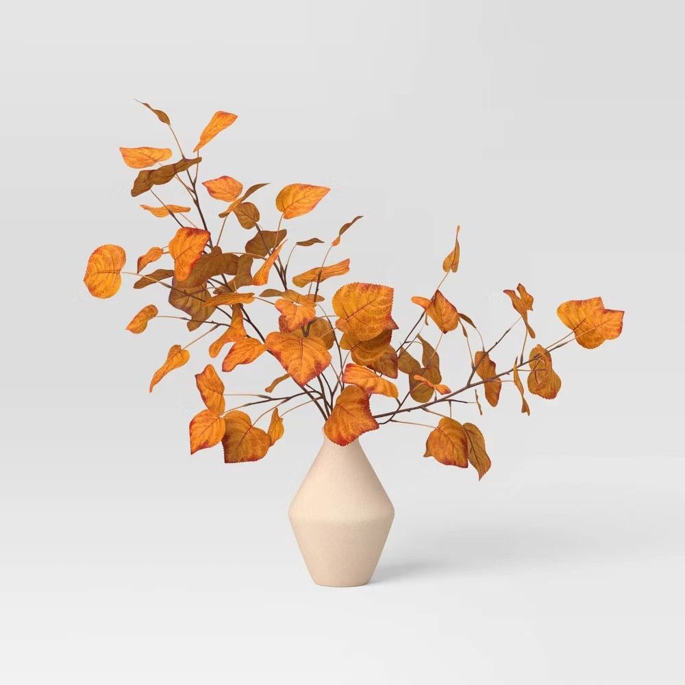 Fall Leaf Artificial Plants Arrangement Large Orange Ceramic Base Indoor Autumn Decor 3