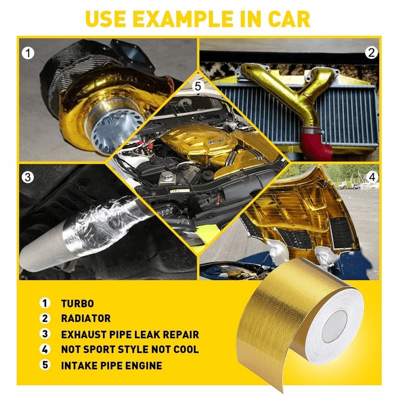 SelfAdhesive Gold Intake Heat Reflective Tape Wrap High Temperature Resistant MoistureProof AntiFog 5