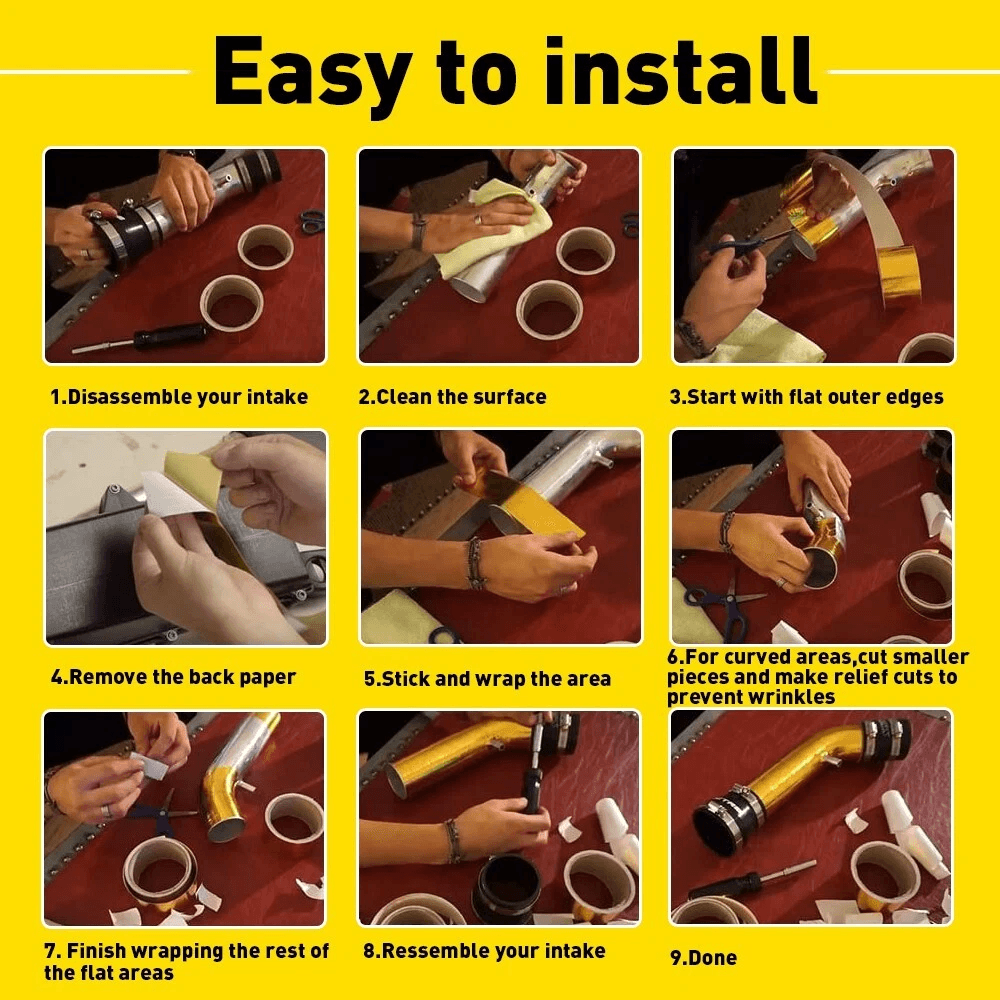 SelfAdhesive Gold Intake Heat Reflective Tape Wrap High Temperature Resistant MoistureProof AntiFog 6