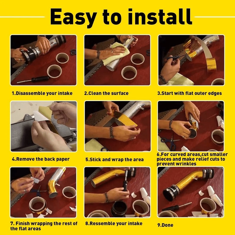 SelfAdhesive Gold Intake Heat Reflective Tape Wrap High Temperature Resistant MoistureProof AntiFog 6