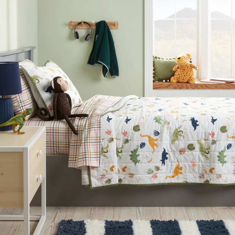 Dinosaur Poly Cotton Quilt For FullQueen Beds Pillowfort Fun Kids Quilt Soft Bedding For Children R 0