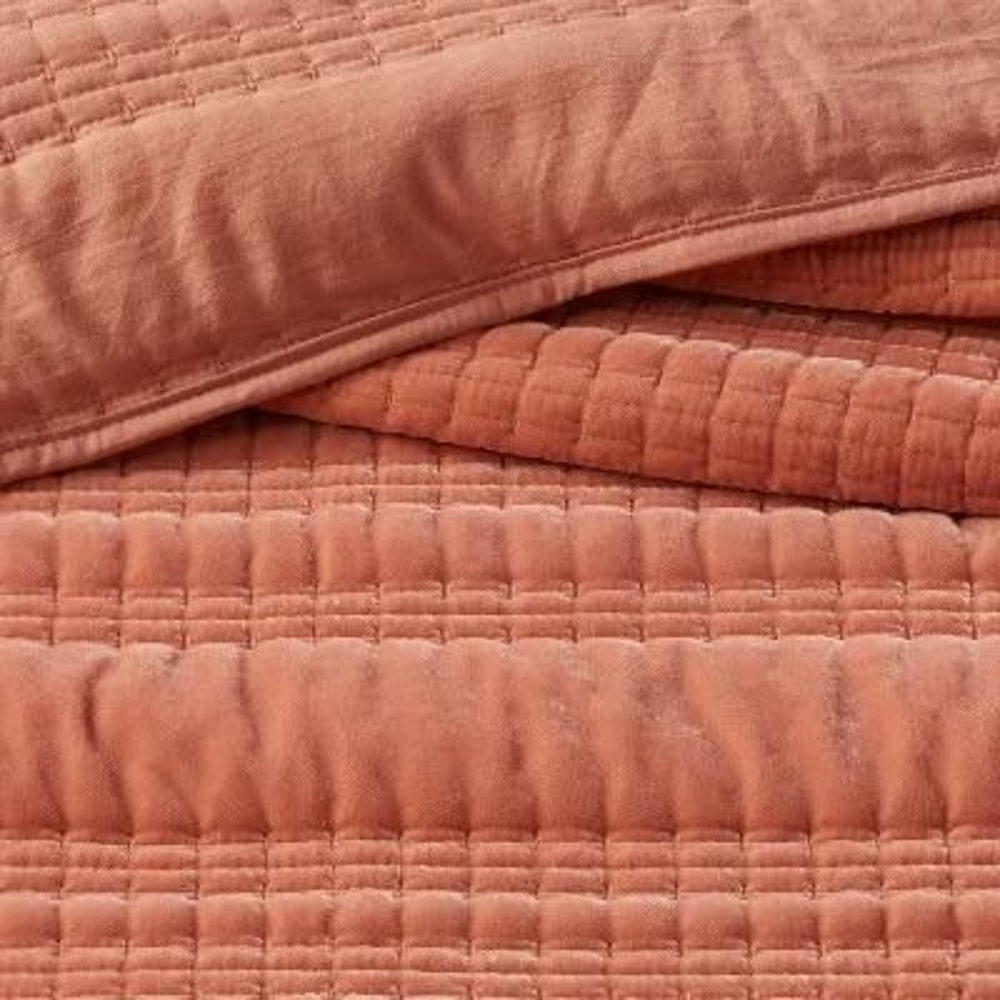 Lightweight Velvet Threshold Quilt Quilted Solid Design TerracottaBronze TwinTwinXL Cozy Velvet Bed 3