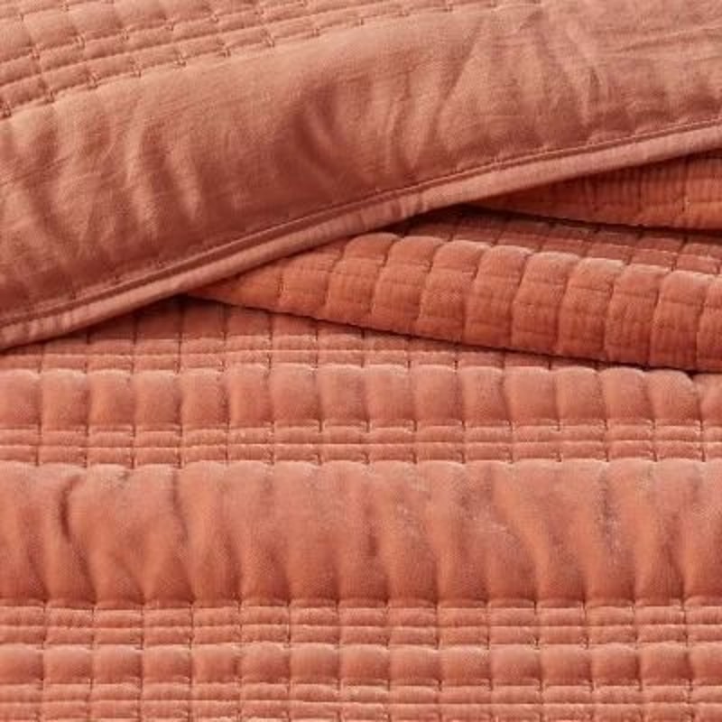 Lightweight Velvet Threshold Quilt Quilted Solid Design TerracottaBronze TwinTwinXL Cozy Velvet Bed 3