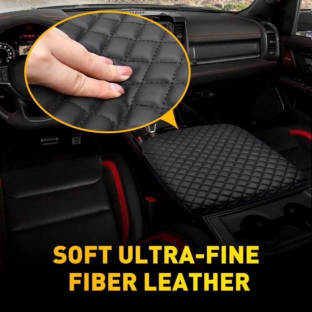 Leather Center Console Lid Armrest Cover Premium Car Armrest Protector Durable Leather Console Lid 3