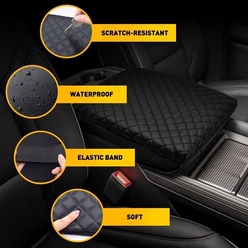 Leather Center Console Lid Armrest Cover Premium Car Armrest Protector Durable Leather Console Lid 4