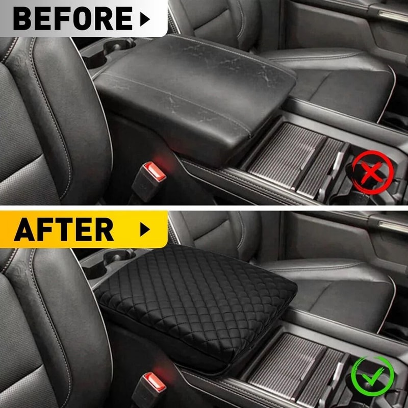 Leather Center Console Lid Armrest Cover Premium Car Armrest Protector Durable Leather Console Lid 6