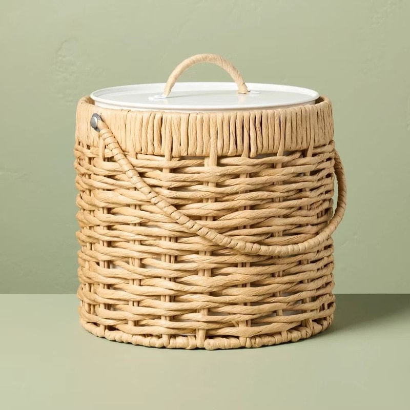 Hearth Hand Woven Paper Wrapped Metal Ice Bucket Stylish Lid Portable Handle Perfect For Parties 0