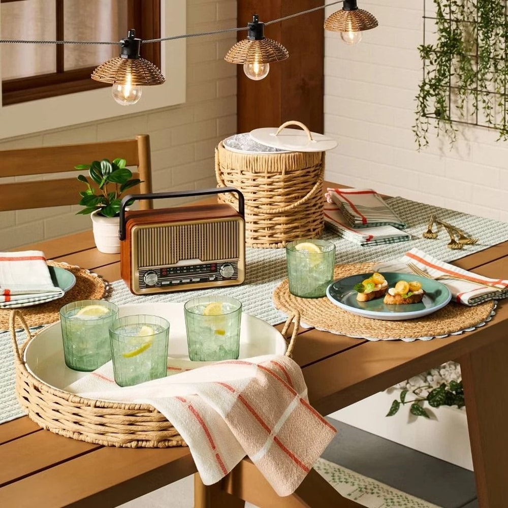 Hearth Hand Woven Paper Wrapped Metal Ice Bucket Stylish Lid Portable Handle Perfect For Parties 3