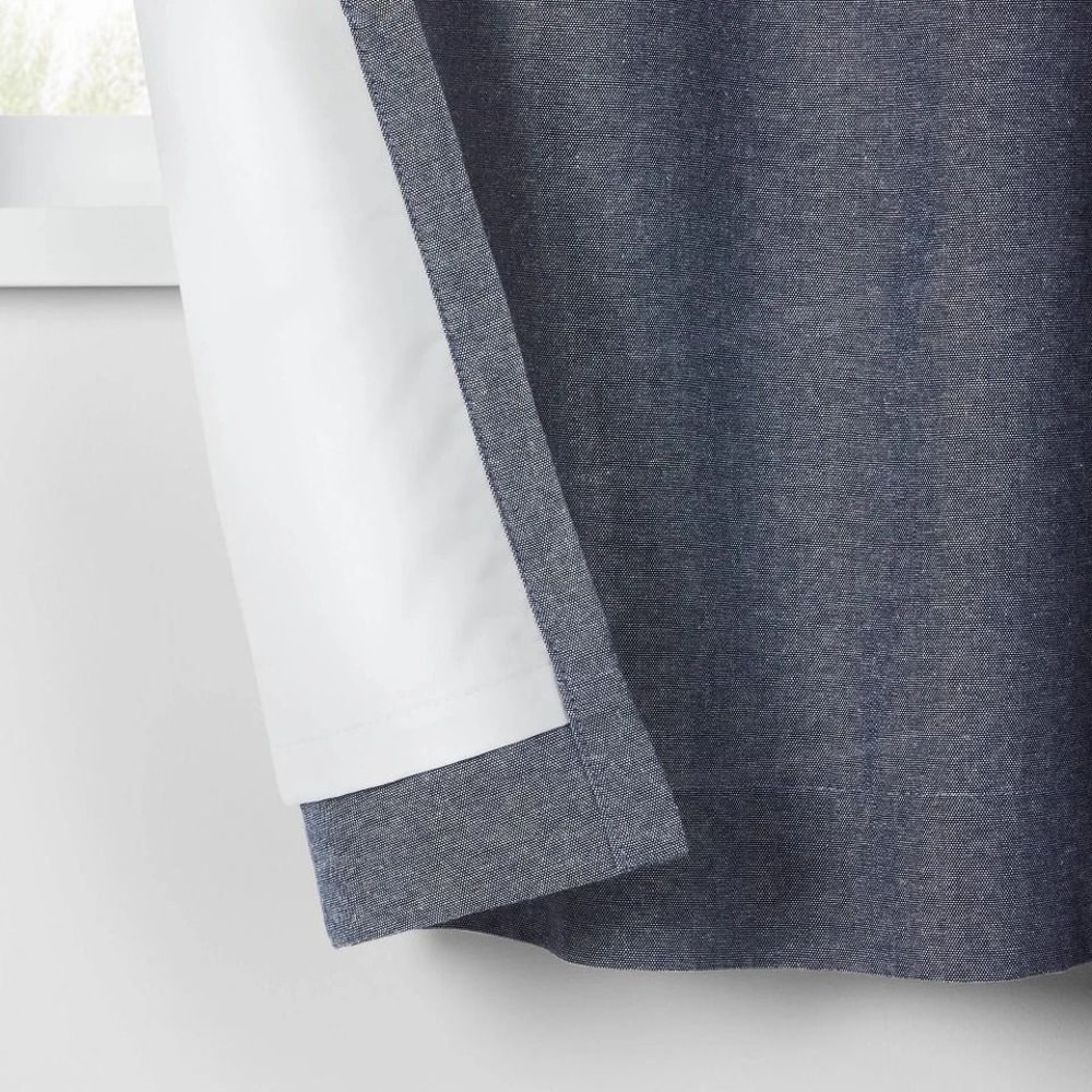 Blackout Chambray Cotton Kids Curtain Panel Navy Noise Reduction UV Protection Pillowfort 3