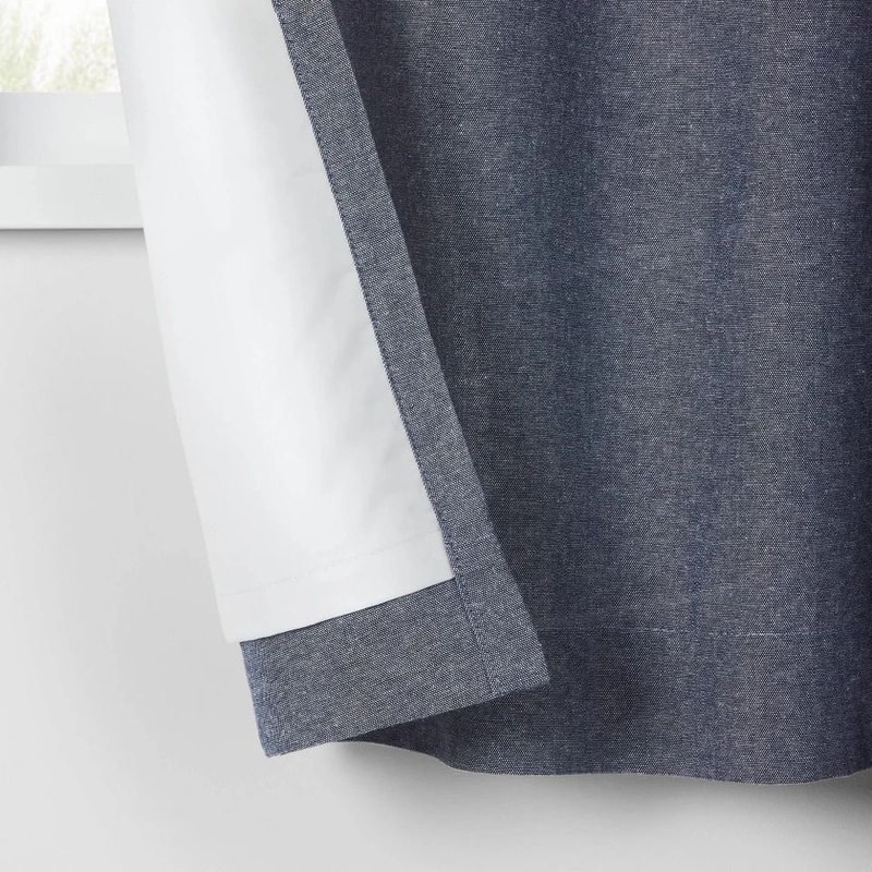 Blackout Chambray Cotton Kids Curtain Panel Navy Noise Reduction UV Protection Pillowfort 3