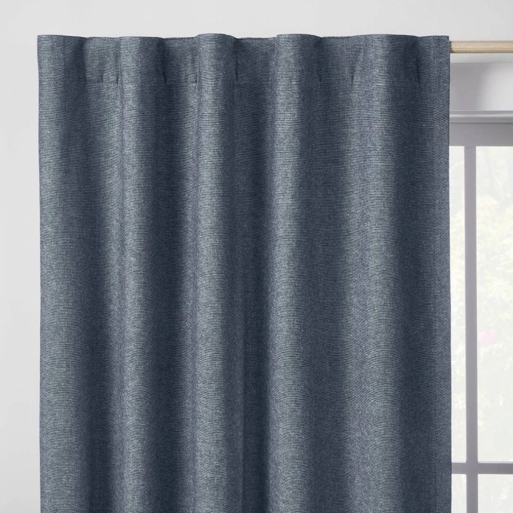 Blackout Chambray Cotton Kids Curtain Panel Navy Noise Reduction UV Protection Pillowfort 0