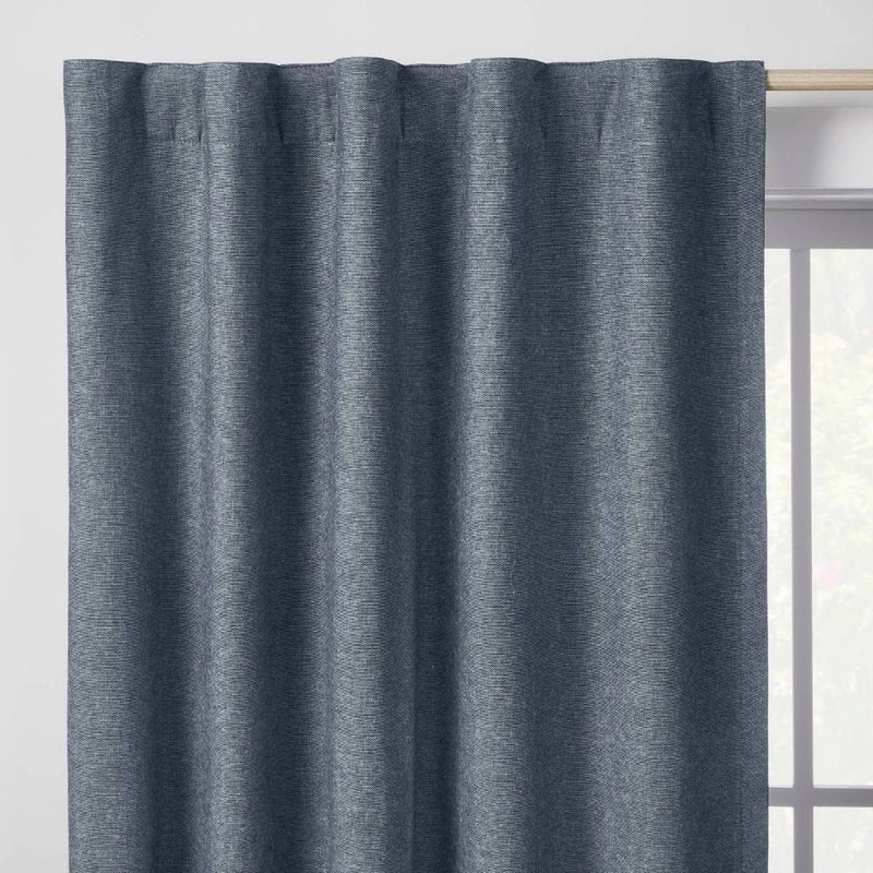 Blackout Chambray Cotton Kids Curtain Panel Navy Noise Reduction UV Protection Pillowfort 0