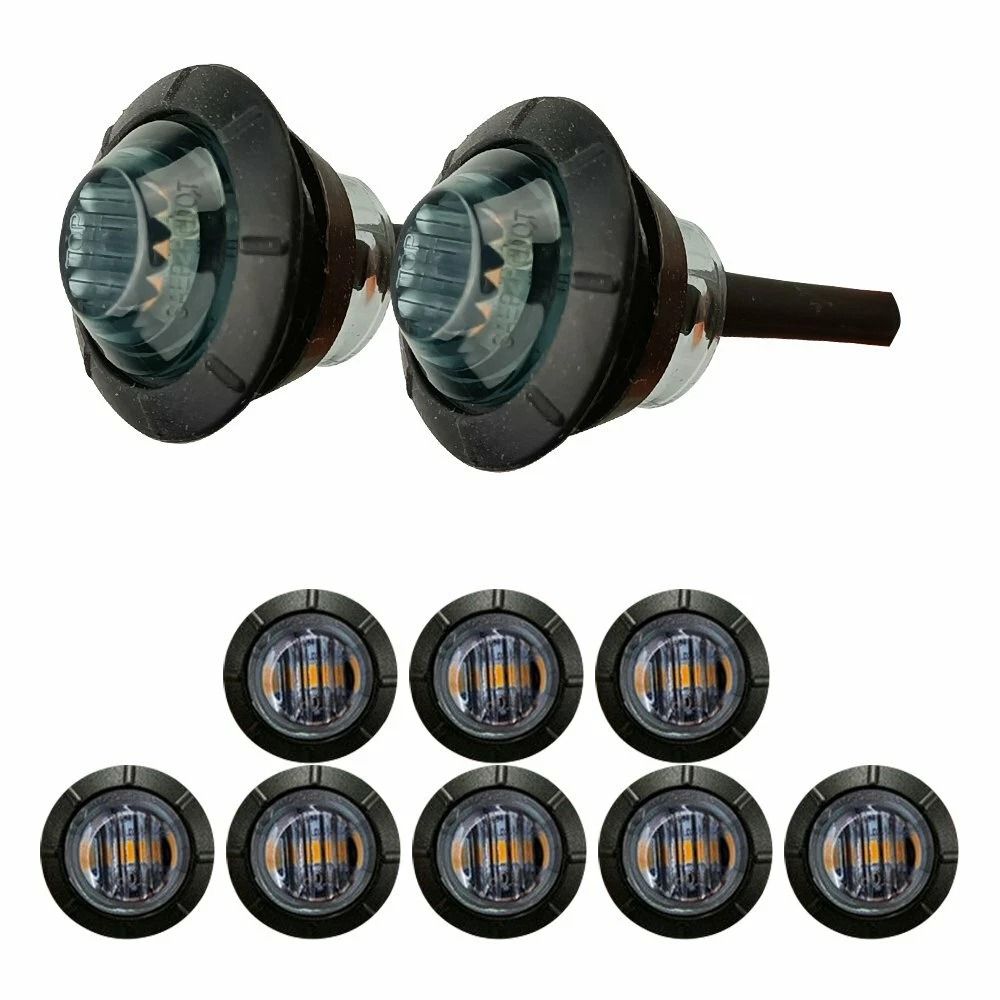 Round LED Side Marker Lights AmberYellow Truck Trailer Bullet Light Durable PC Lens And Silicone Ba 10