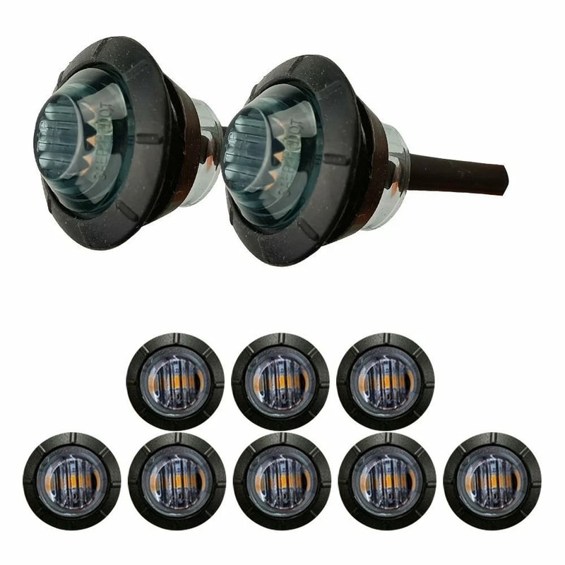 Round LED Side Marker Lights AmberYellow Truck Trailer Bullet Light Durable PC Lens And Silicone Ba 10