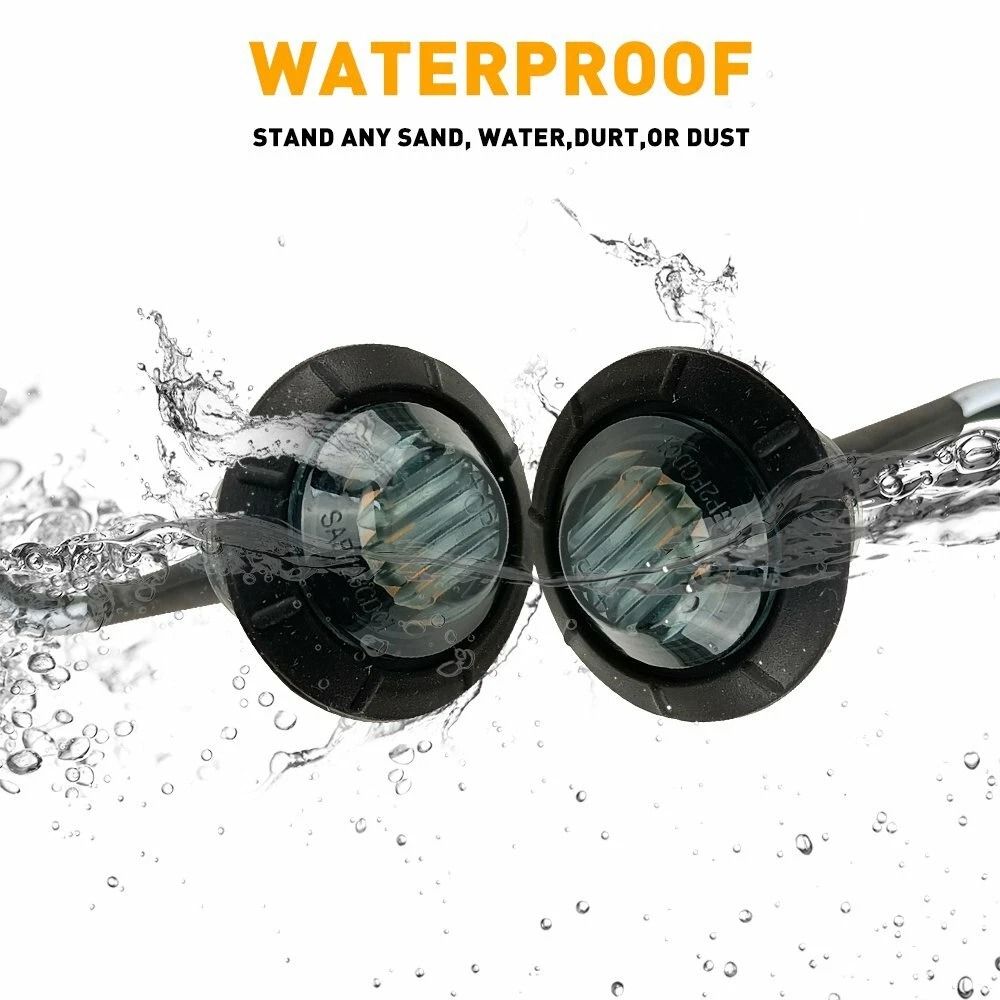 Round LED Side Marker Lights AmberYellow Truck Trailer Bullet Light Durable PC Lens And Silicone Ba 6