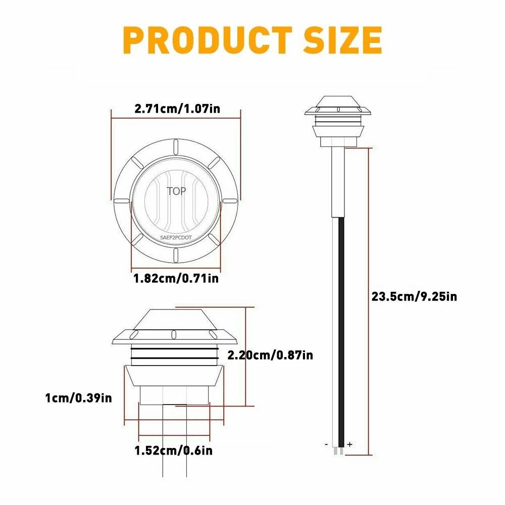 Round LED Side Marker Lights AmberYellow Truck Trailer Bullet Light Durable PC Lens And Silicone Ba 2