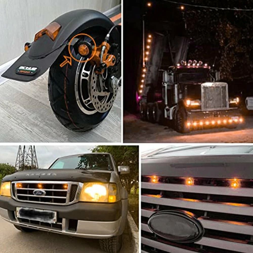 Round LED Side Marker Lights AmberYellow Truck Trailer Bullet Light Durable PC Lens And Silicone Ba 4