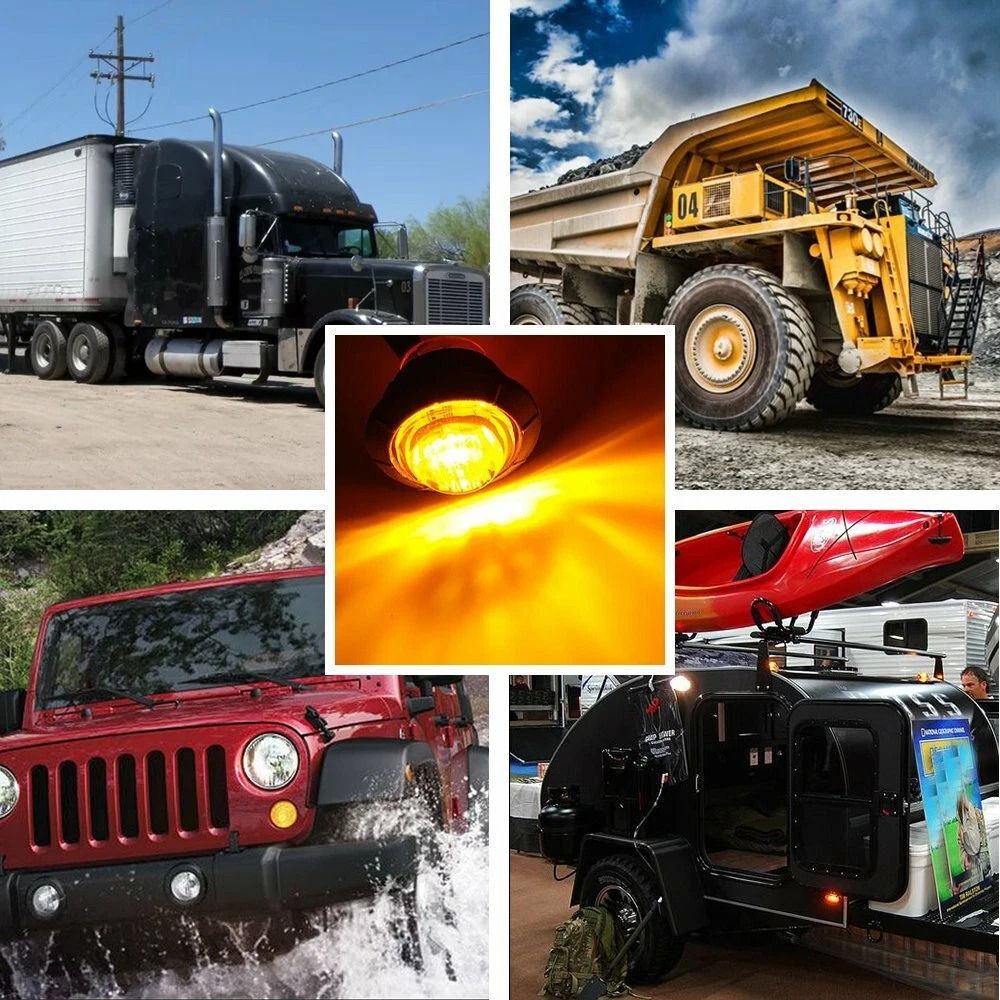 Round LED Side Marker Lights AmberYellow Truck Trailer Bullet Light Durable PC Lens And Silicone Ba 8